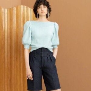 ADEAM Blossom Rib Knit Puff Sleeve Sweater